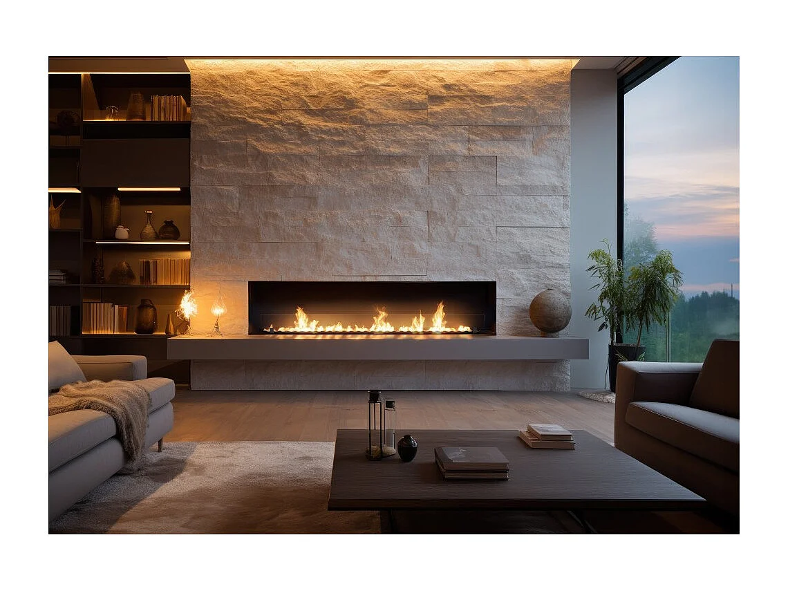 Lareira embutida a bioetanol Inside Black 2000 - Preto fosco, com vidro, queimador de 6 L, design moderno