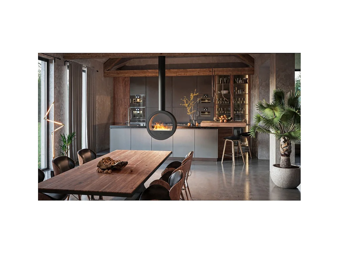 Cheminée bioéthanol suspendue Incyrcle Slim 2Side - Cheminée bioéthanol design ronde à double façade ouverte d.70cm