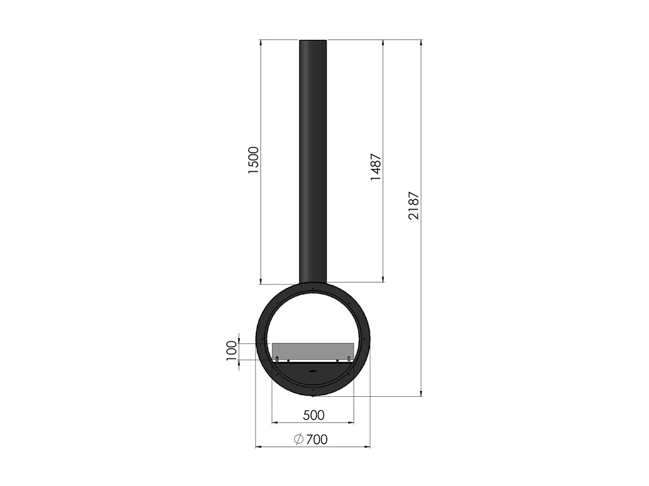 Cheminée bioéthanol suspendue Incyrcle Slim 2Side - Cheminée bioéthanol design ronde à double façade ouverte d.70cm