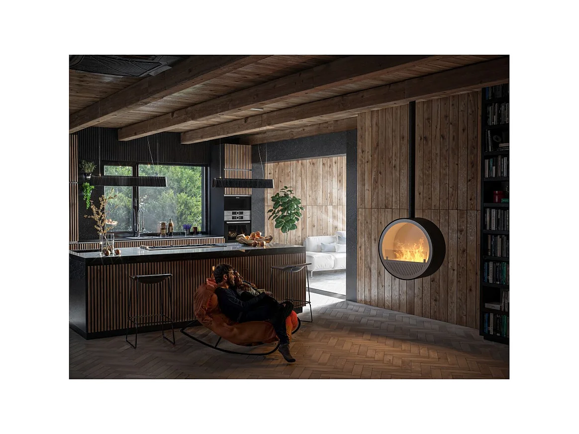 Cheminée bioéthanol suspendue au plafond Slim Incyclle - Design rond Ø 70 cm Blanc