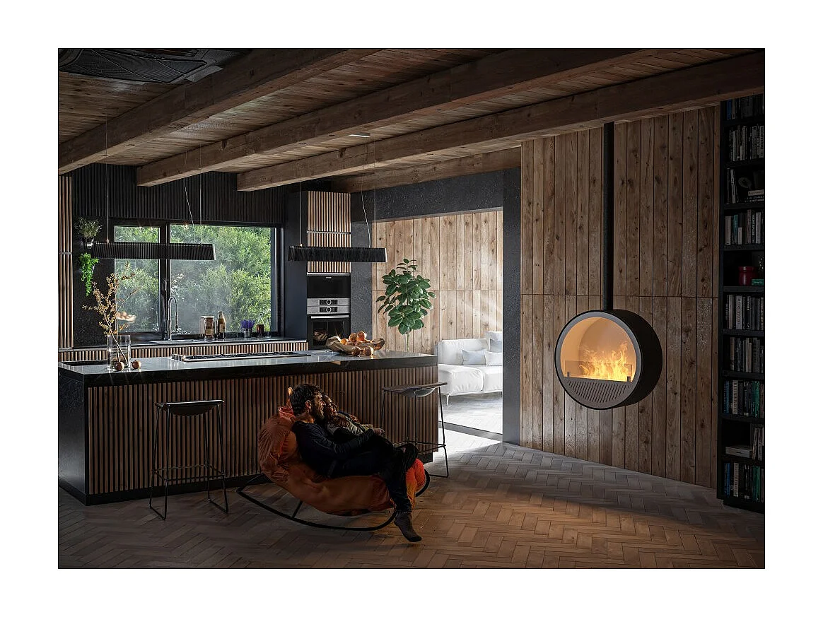 Camino a Bioetanolo sospeso da soffitto Incyrcle Slim - Biocamino rotondo di design d.70cm Bianco