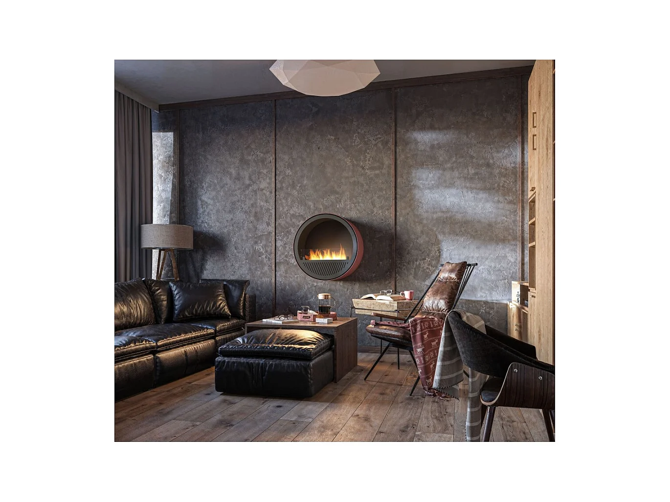 Cheminée bioéthanol murale Incyclle - Cheminée bioéthanol ronde design à accrocher au mur d.72cm Blanc