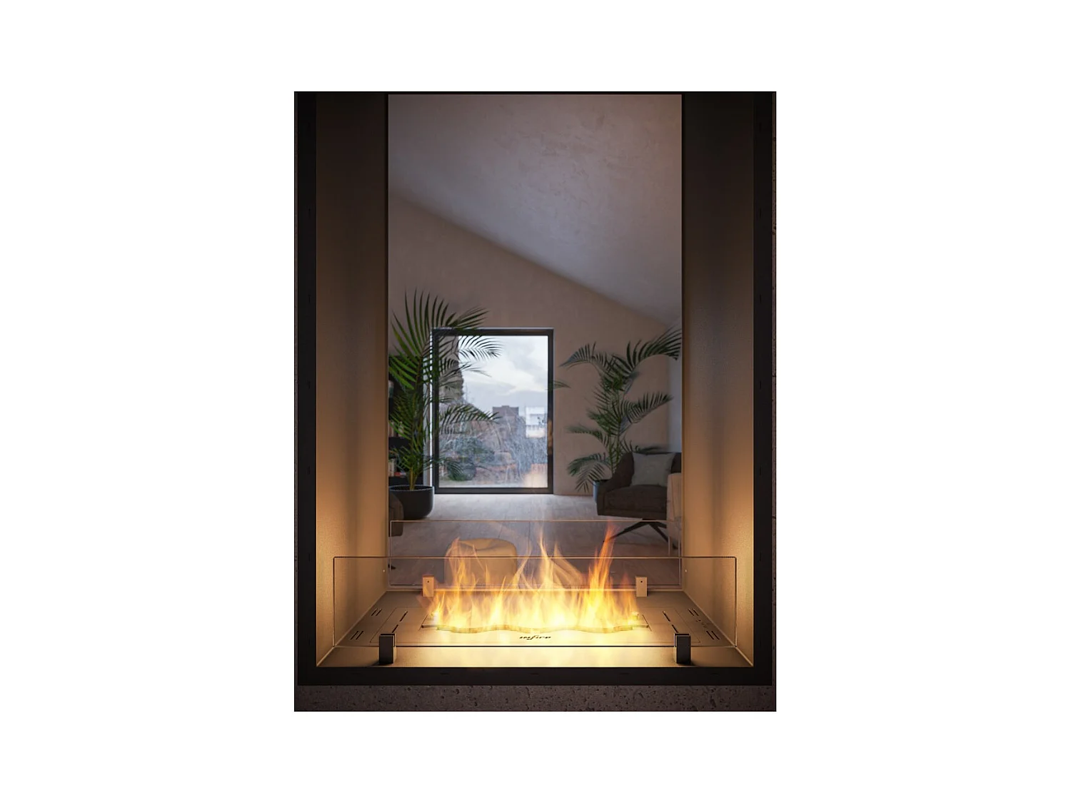 Cheminée bioéthanol 2Side 1000 Slim Vert encastrable à deux façades - Noir mat, avec vitre, brûleur 1 L, design moderne