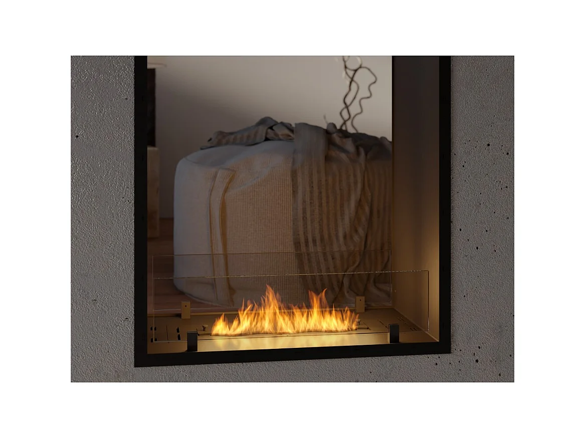 Cheminée bioéthanol 2Side 1000 Slim Vert encastrable à deux façades - Noir mat, avec vitre, brûleur 1 L, design moderne