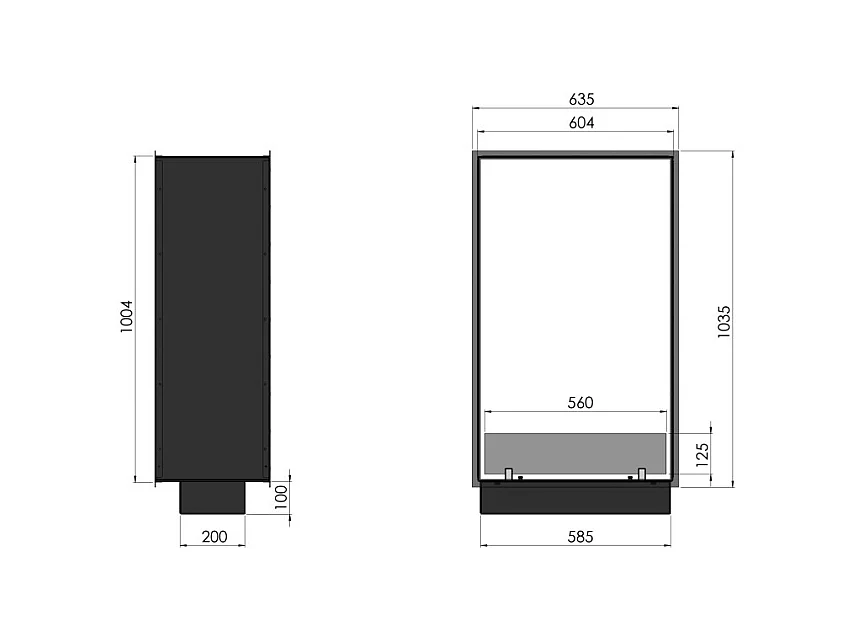 Cheminée bioéthanol 2Side 1000 Slim Vert encastrable à deux façades - Noir mat, avec vitre, brûleur 1 L, design moderne