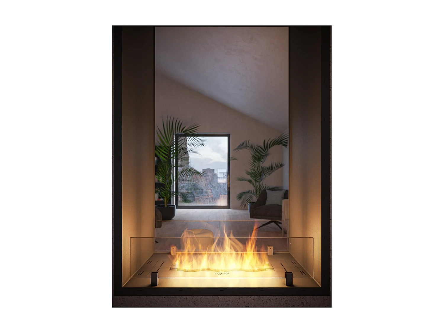 Lareira a Bioetanol 2 Lados 1000 Slim Vert Embutida com Duas Frentes - Preto Fosco, com Vidro, Queimador de 1L, Design Moderno