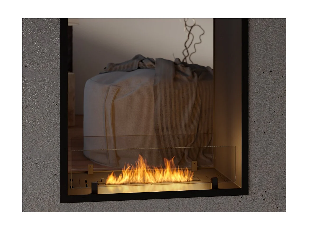 Lareira a Bioetanol 2 Lados 1000 Slim Vert Embutida com Duas Frentes - Preto Fosco, com Vidro, Queimador de 1L, Design Moderno