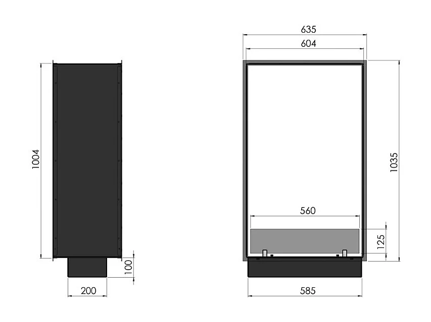 Lareira a Bioetanol 2 Lados 1000 Slim Vert Embutida com Duas Frentes - Preto Fosco, com Vidro, Queimador de 1L, Design Moderno