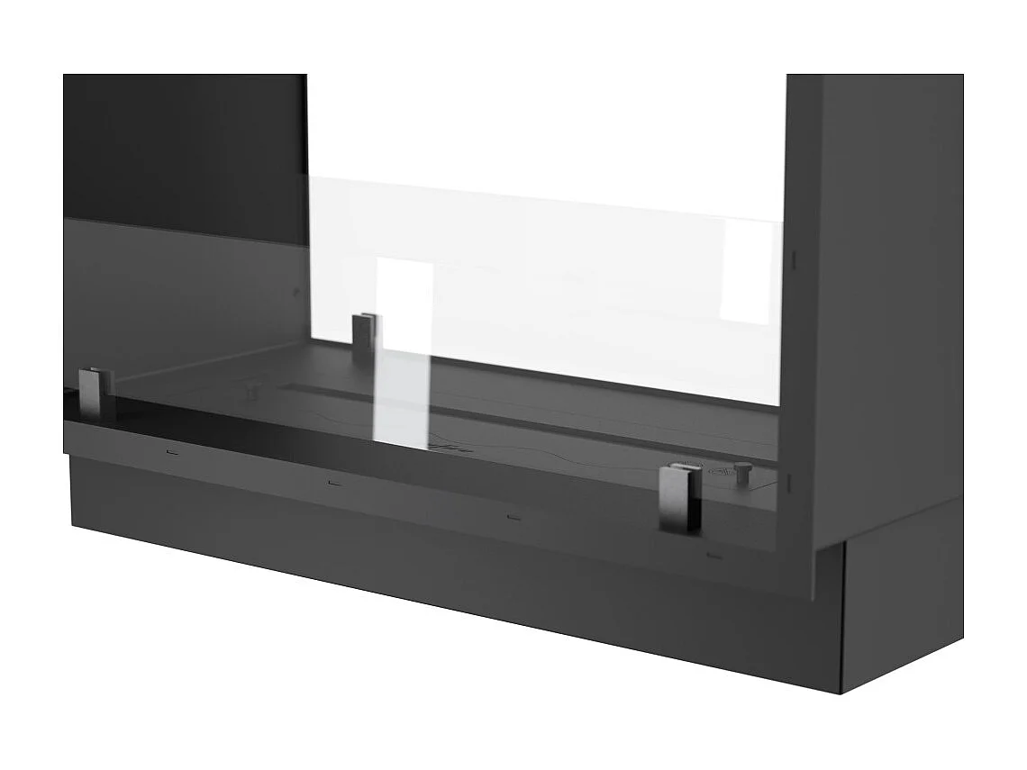 Lareira a Bioetanol 2 Lados 1400 Slim Vert Embutida com Duas Frentes - Preto Fosco, com Vidro, Queimador de 1,2L, Design Moderno