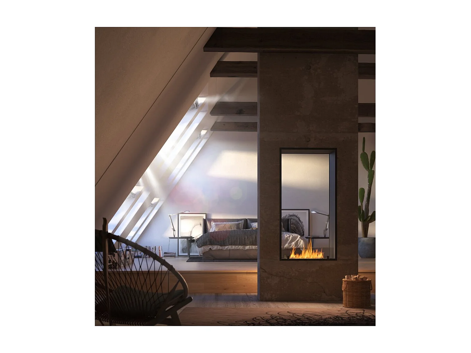 Lareira a Bioetanol 2 Lados 1400 Slim Vert Embutida com Duas Frentes - Preto Fosco, com Vidro, Queimador de 1,2L, Design Moderno