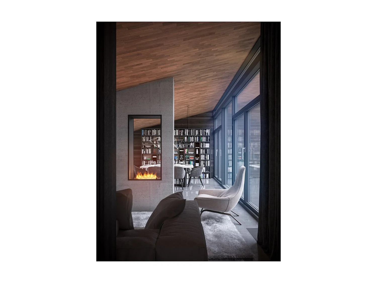 Lareira a Bioetanol 2 Lados 1400 Slim Vert Embutida com Duas Frentes - Preto Fosco, com Vidro, Queimador de 1,2L, Design Moderno