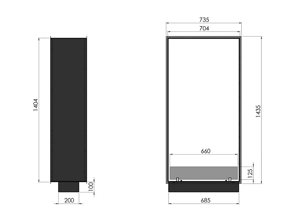 Lareira a Bioetanol 2 Lados 1400 Slim Vert Embutida com Duas Frentes - Preto Fosco, com Vidro, Queimador de 1,2L, Design Moderno