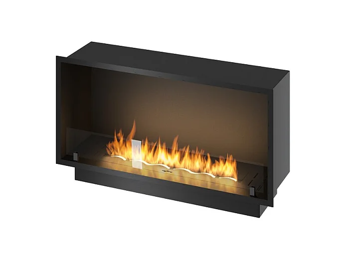 Cheminée bioéthanol encastrable Inside Black 1000 - Noir mat, avec vitre, brûleur 3 L, design moderne