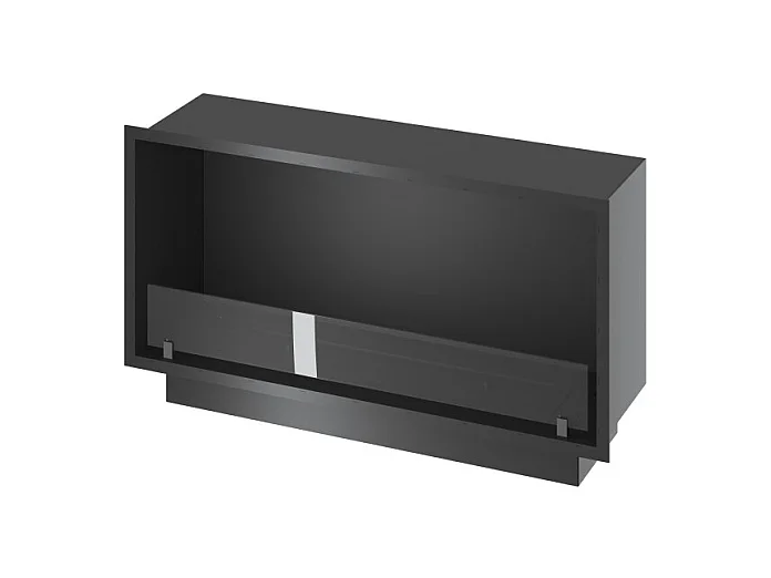 Cheminée bioéthanol encastrable Inside Black 1000 - Noir mat, avec vitre, brûleur 3 L, design moderne