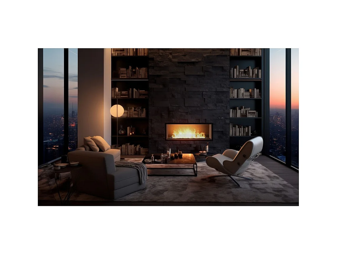 Cheminée bioéthanol encastrable Inside Black 1000 - Noir mat, avec vitre, brûleur 3 L, design moderne