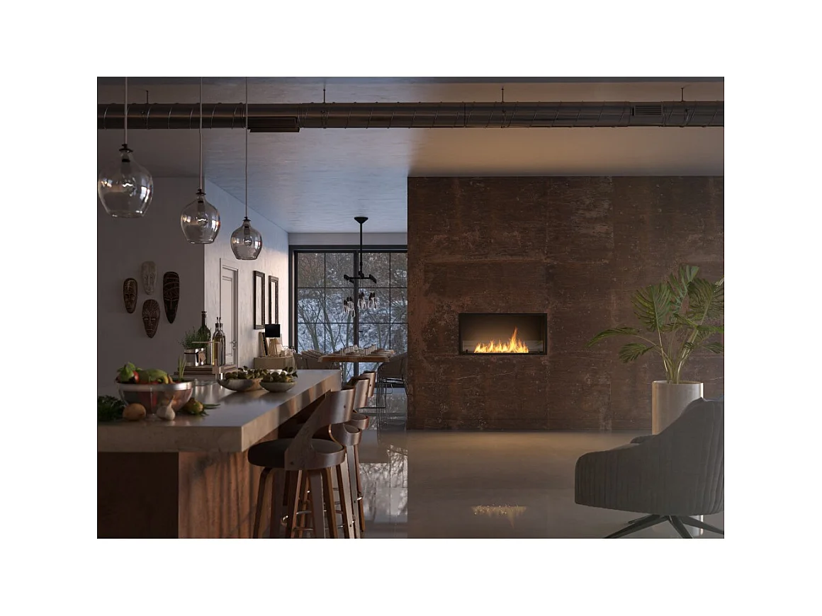 Cheminée bioéthanol encastrable Inside Black 1000 - Noir mat, avec vitre, brûleur 3 L, design moderne