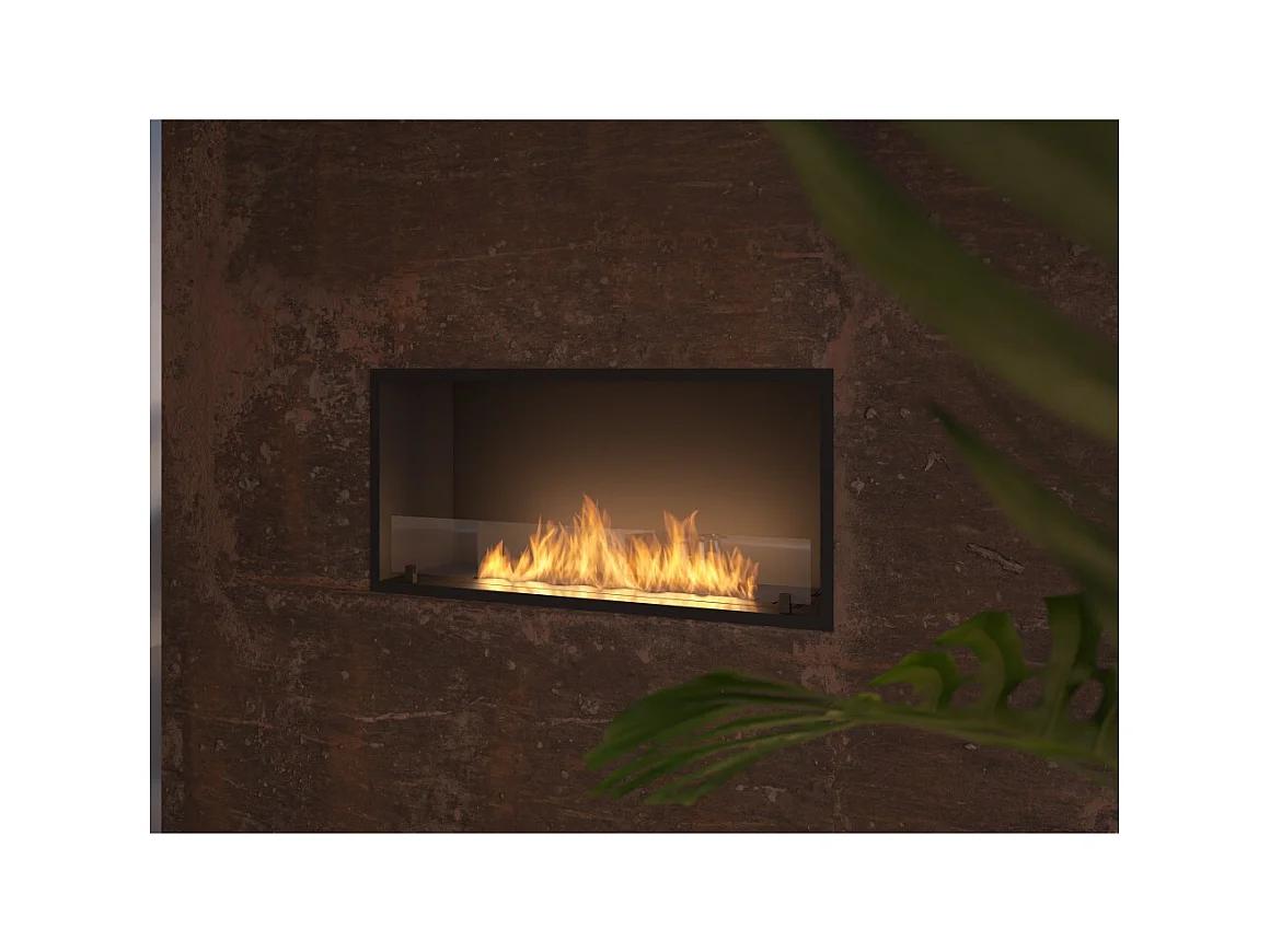 Cheminée bioéthanol encastrable Inside Black 1000 - Noir mat, avec vitre, brûleur 3 L, design moderne