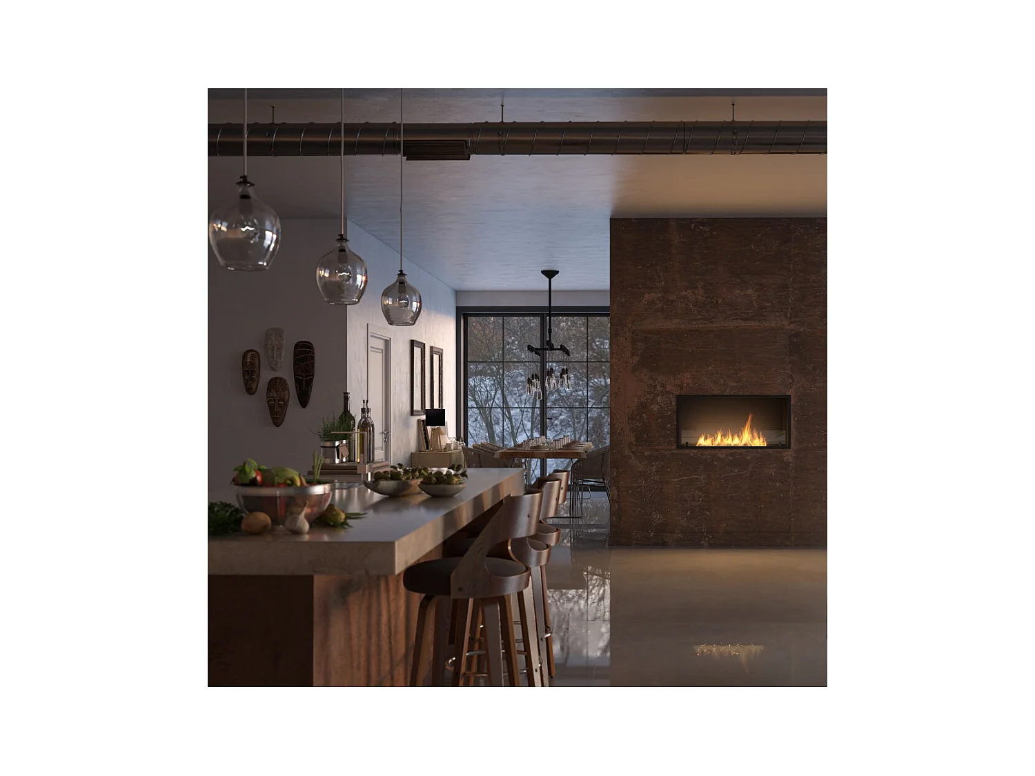 Cheminée bioéthanol encastrable Inside Black 1000 - Noir mat, avec vitre, brûleur 3 L, design moderne