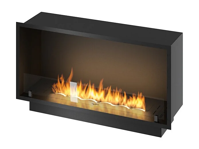 Kominek bioetanolowy Inside Black 1000 do zabudowy - matowa czerń, ze szkłem, palnik 3L, nowoczesny design