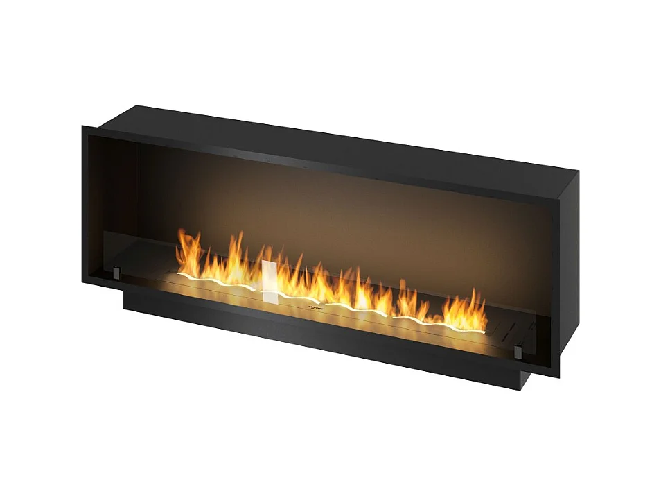 Cheminée bioéthanol encastrable Inside Black 1500 - Noir mat, avec vitre, brûleur 5 L, design moderne