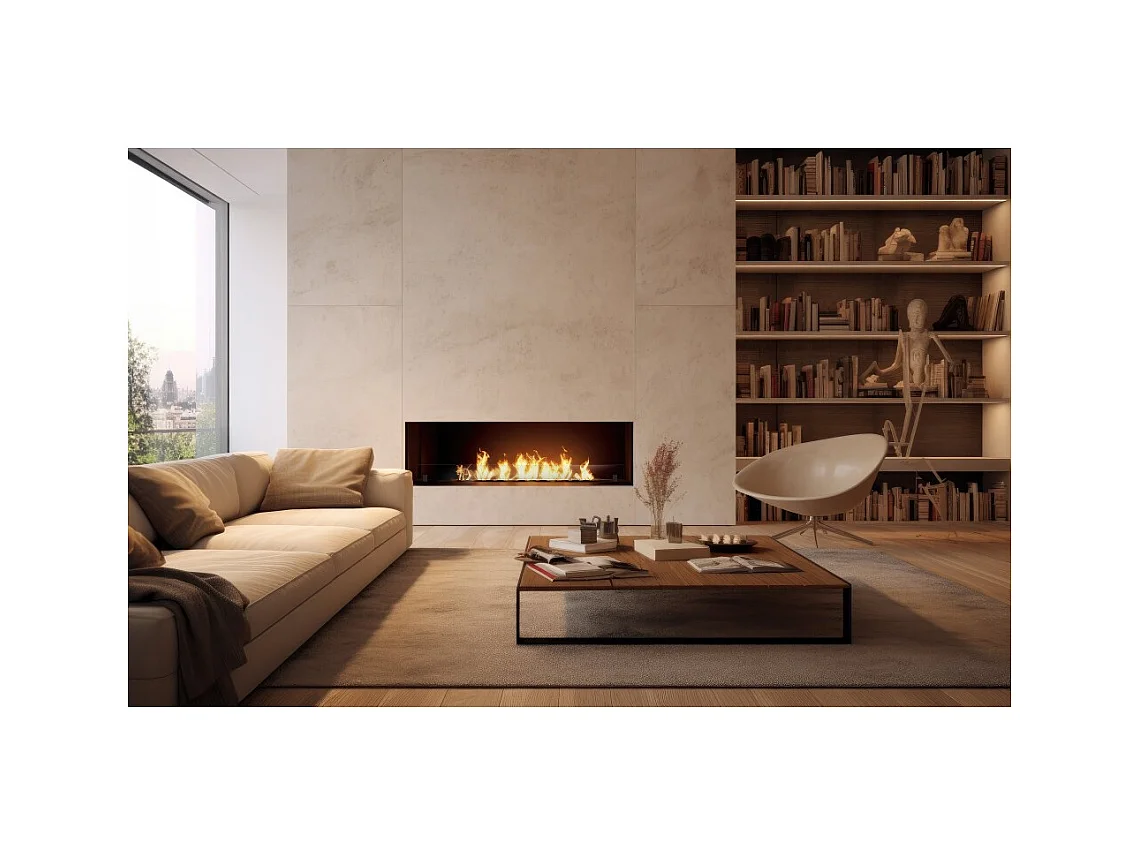 Cheminée bioéthanol encastrable Inside Black 1500 - Noir mat, avec vitre, brûleur 5 L, design moderne