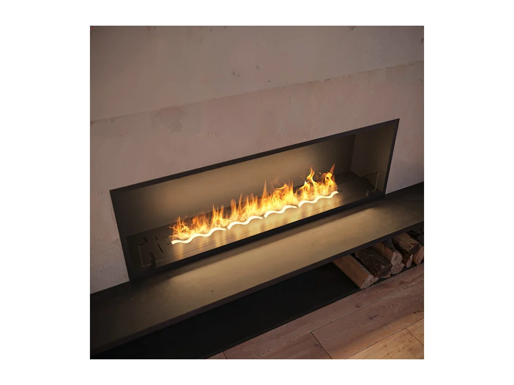 Cheminée bioéthanol encastrable Inside Black 1500 - Noir mat, avec vitre, brûleur 5 L, design moderne