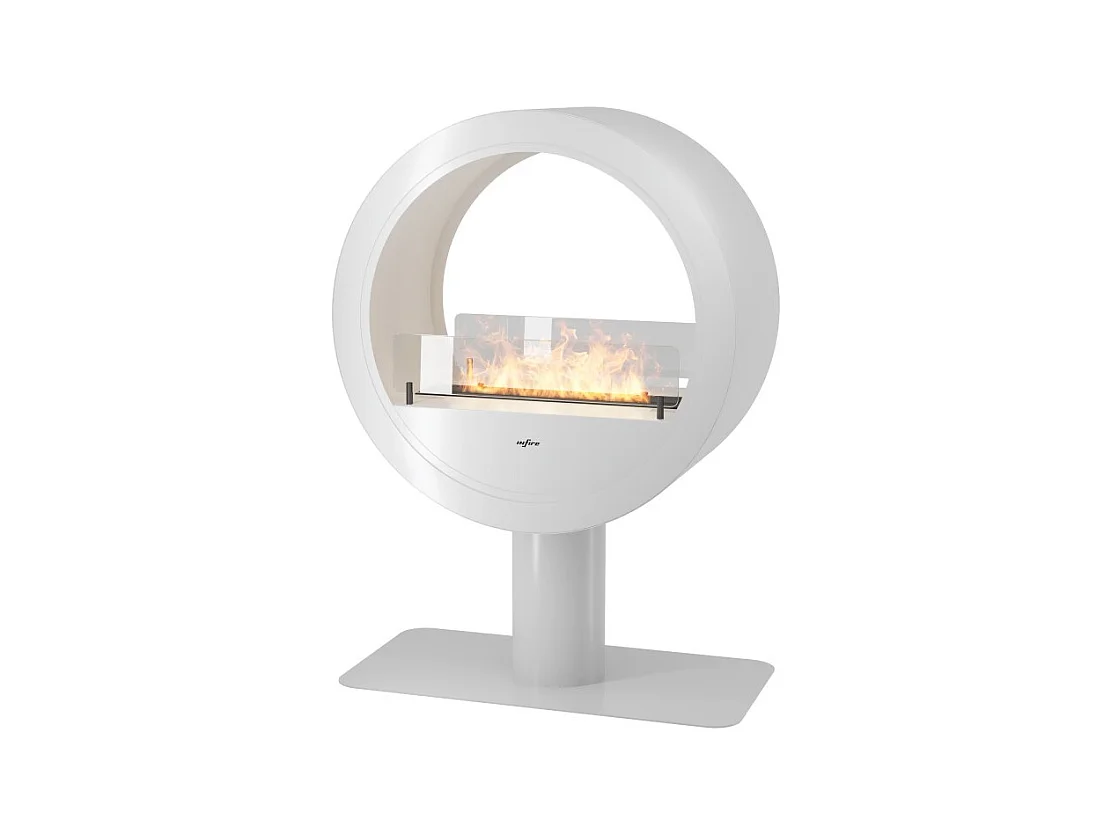 Chimenea de bioetanol de encimera Incycle Stand de 2 lados - Diseño redondo con doble fachada de 70 cm de diámetro, color blanco