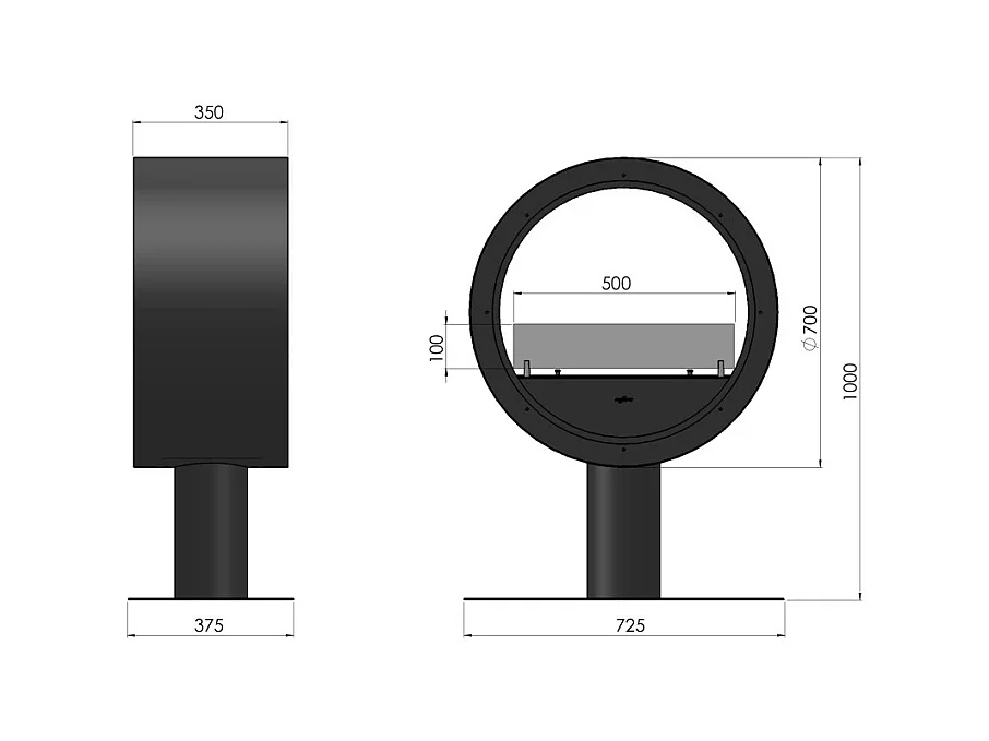 Chimenea de bioetanol de encimera Incycle Stand de 2 lados - Diseño redondo con doble fachada de 70 cm de diámetro, color blanco