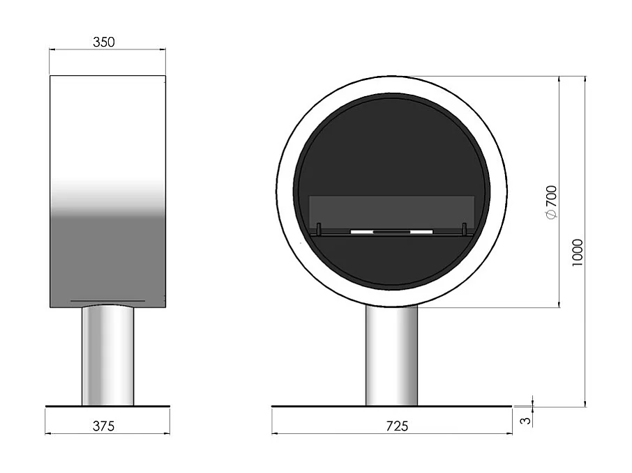 Cheminée bioéthanol Incyclle Stand - Cheminée bioéthanol ronde au sol d.70cm