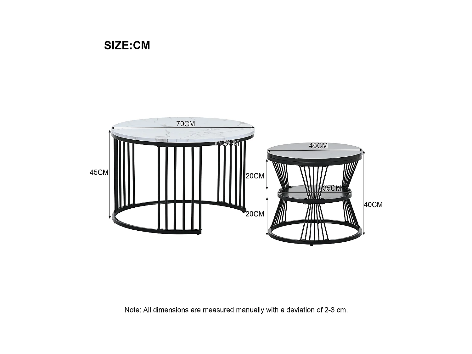 Ensemble de tables basses,table d'appoint de canapé en marbre, table basse gigogne ronde