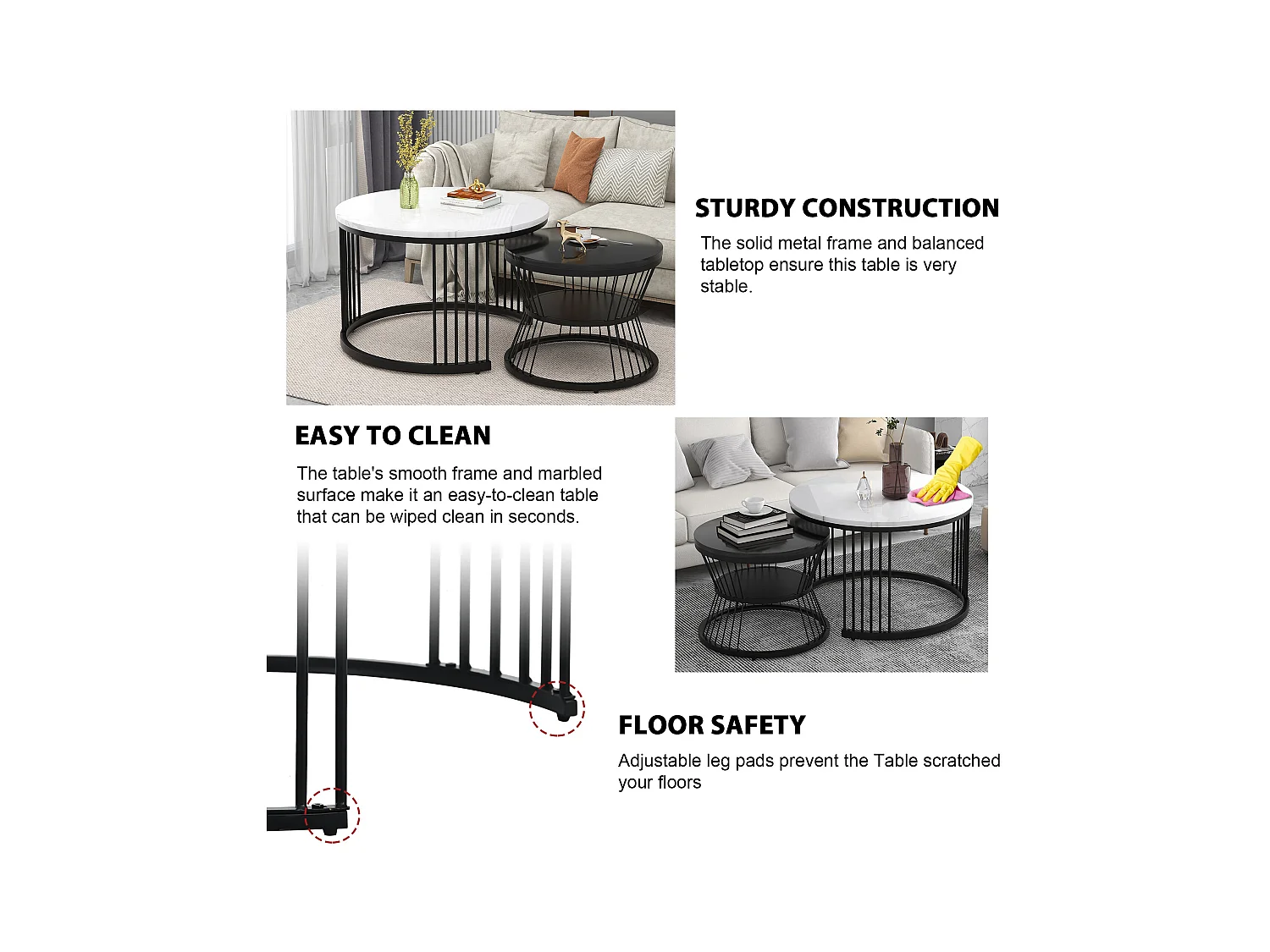 Ensemble de tables basses,table d'appoint de canapé en marbre, table basse gigogne ronde