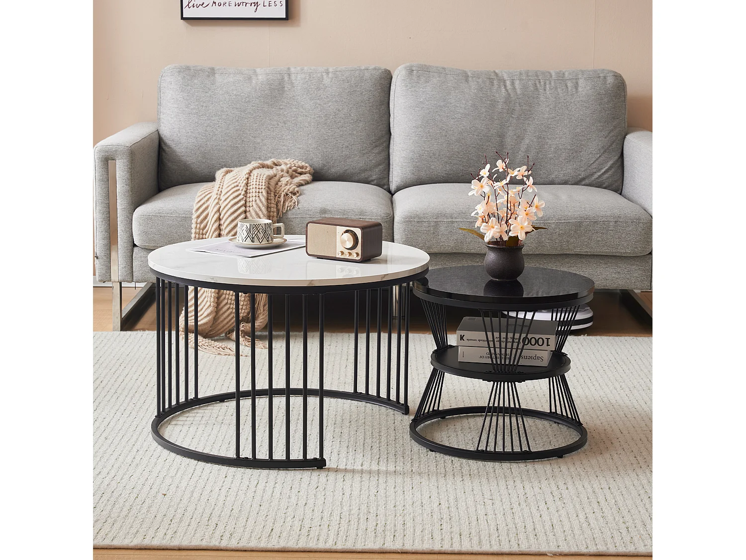 Salontafelset, marmeren salontafel, ronde salontafel