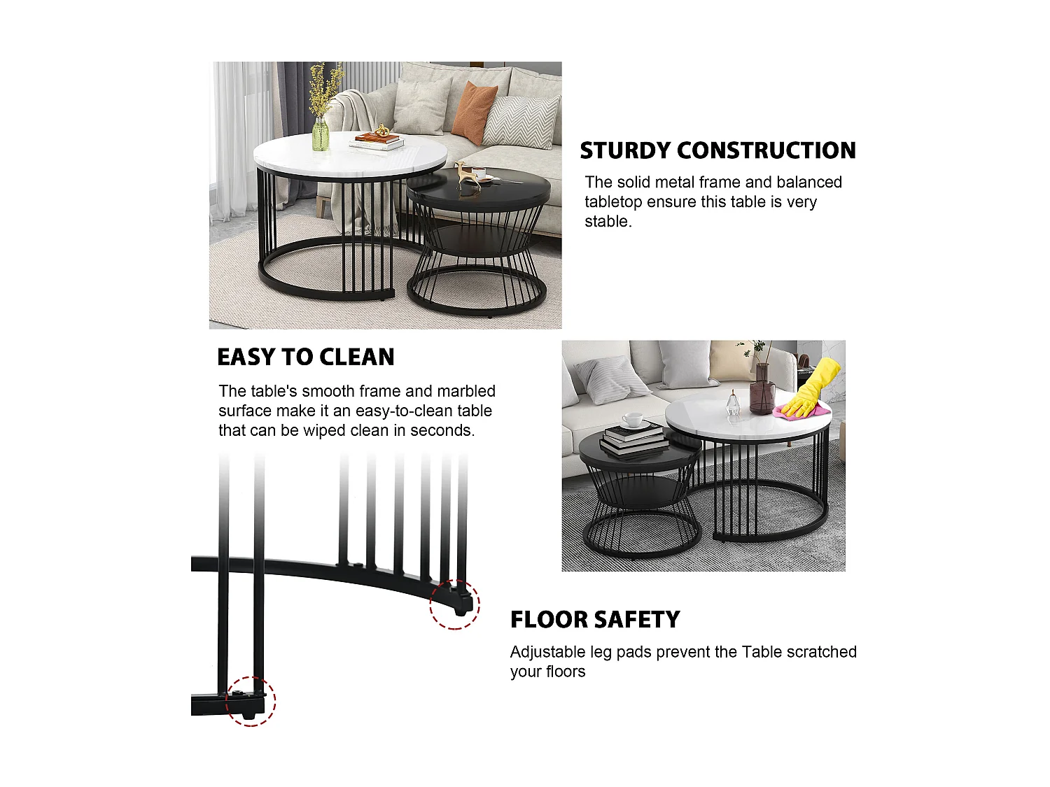 Salontafelset, marmeren salontafel, ronde salontafel