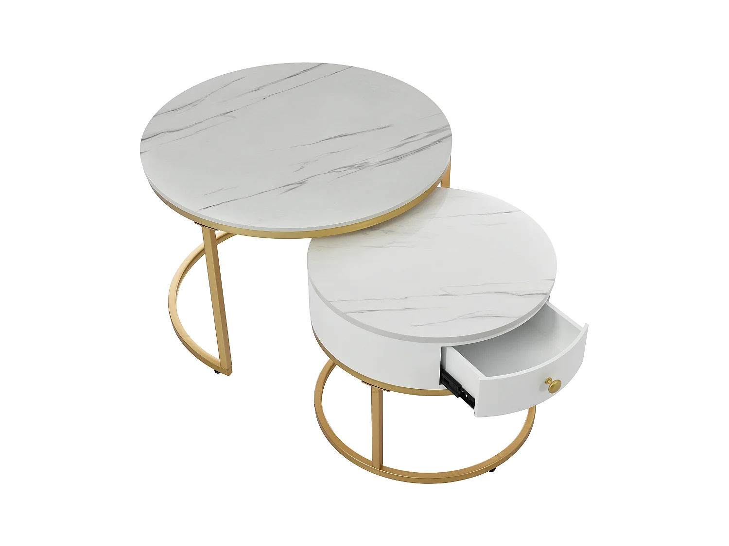 Table basse nidiquée moderne-motif de marbre brillant 2er Tableaux basses rondes, blanc