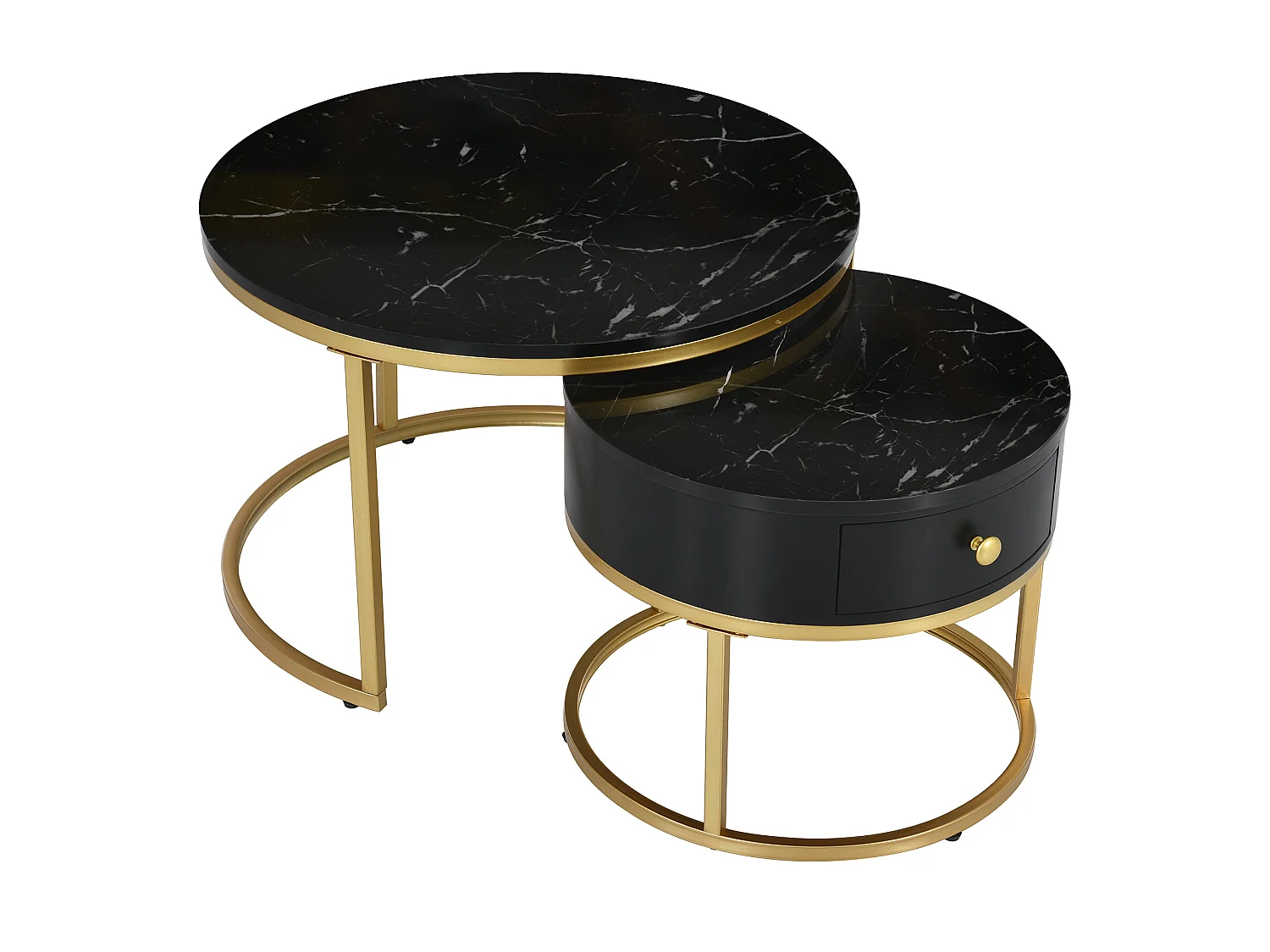 Table basse nidiquée moderne-motif de marbre brillant 2er Tableaux basses rondes,noir