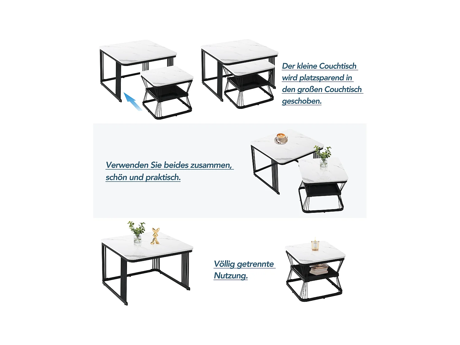 Table basse, table de salon brillante, table d'appoint avec tiroirs et touches dorées