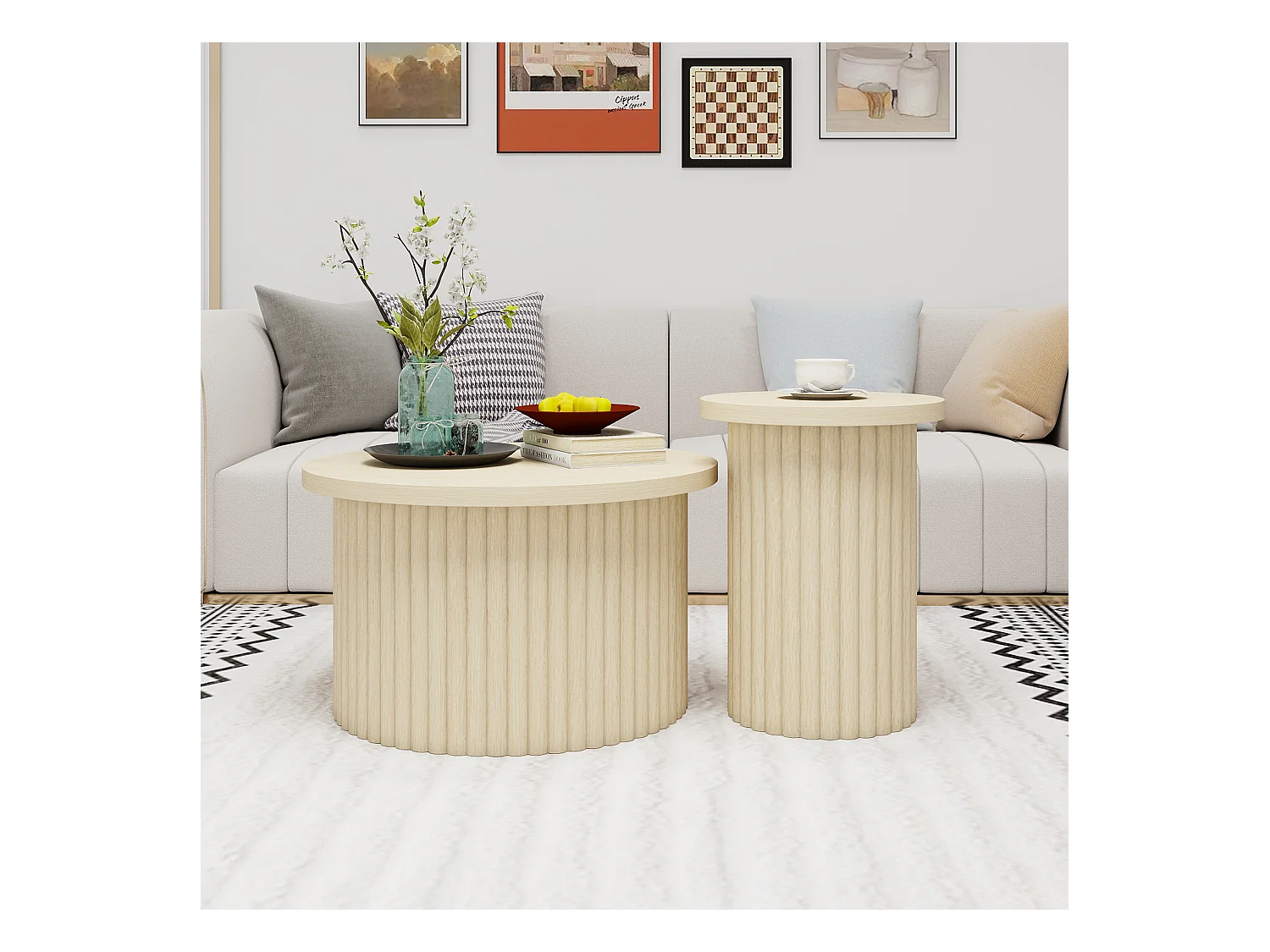 Table basse rectangulaire moderne grise et blanche 100 x 50 x 30 cm – Avec 2 tiroirs