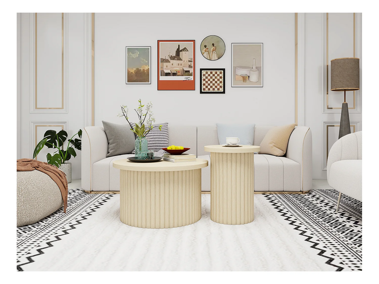 Table basse rectangulaire moderne grise et blanche 100 x 50 x 30 cm – Avec 2 tiroirs