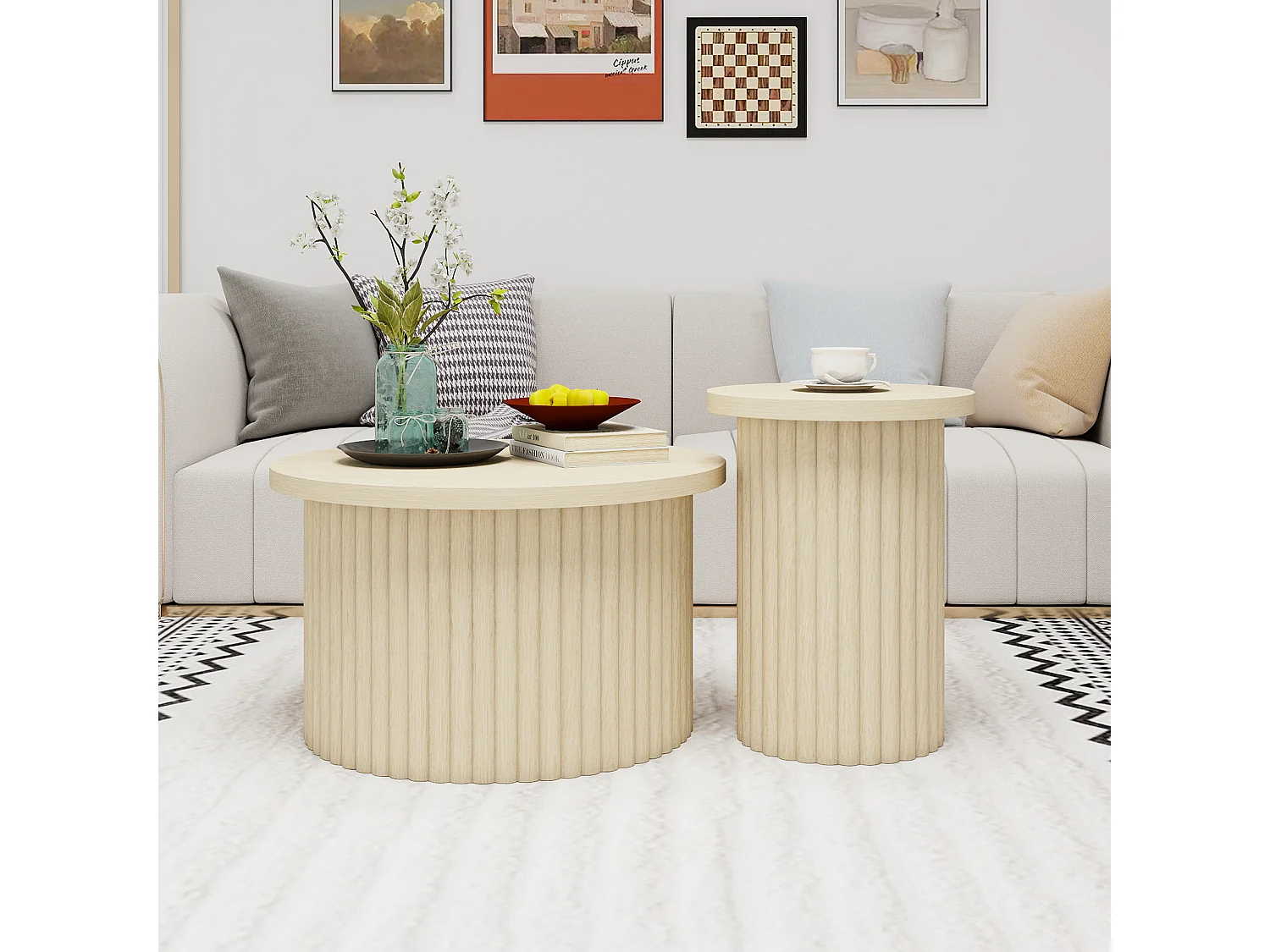 Table basse rectangulaire moderne grise et blanche 100 x 50 x 30 cm – Avec 2 tiroirs