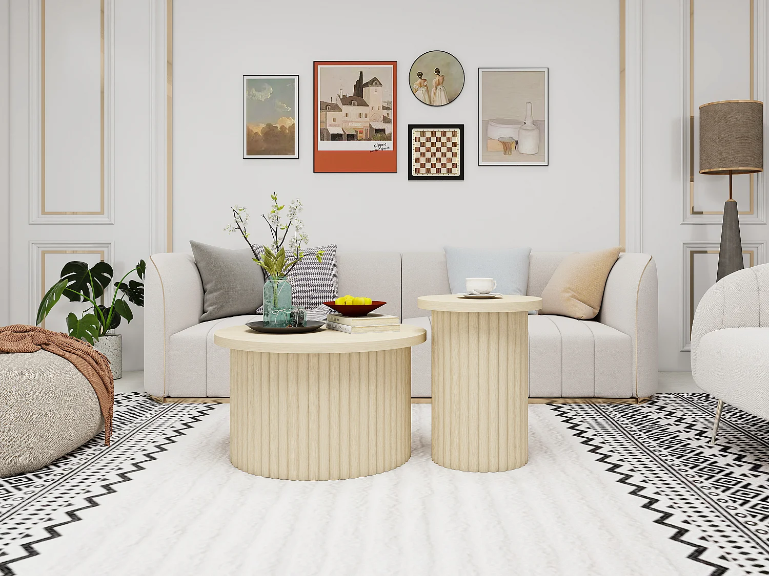 Table basse rectangulaire moderne grise et blanche 100 x 50 x 30 cm – Avec 2 tiroirs