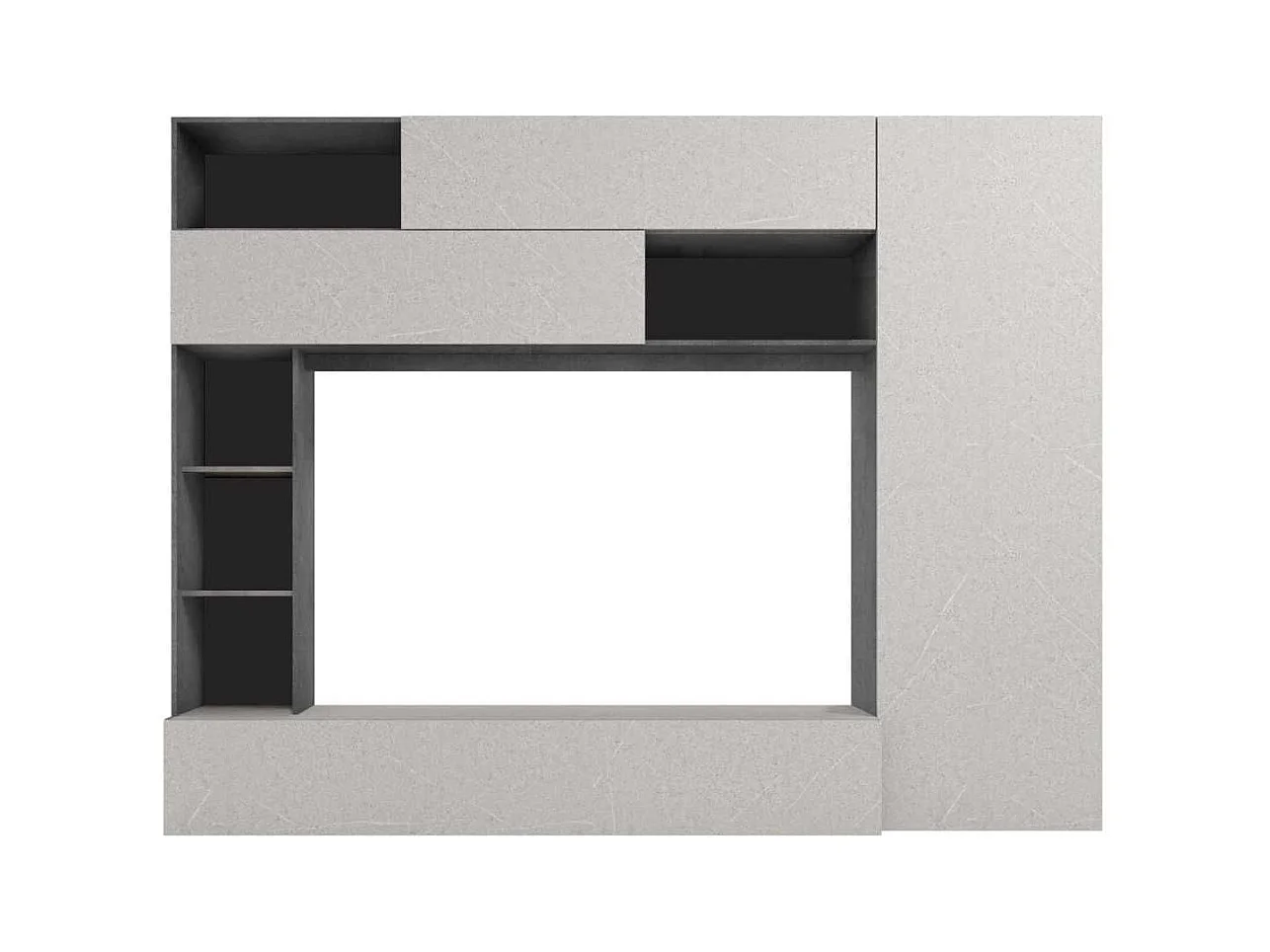 Meuble TV mural avec rangements et étagères aspect pierre grise - PALACIO