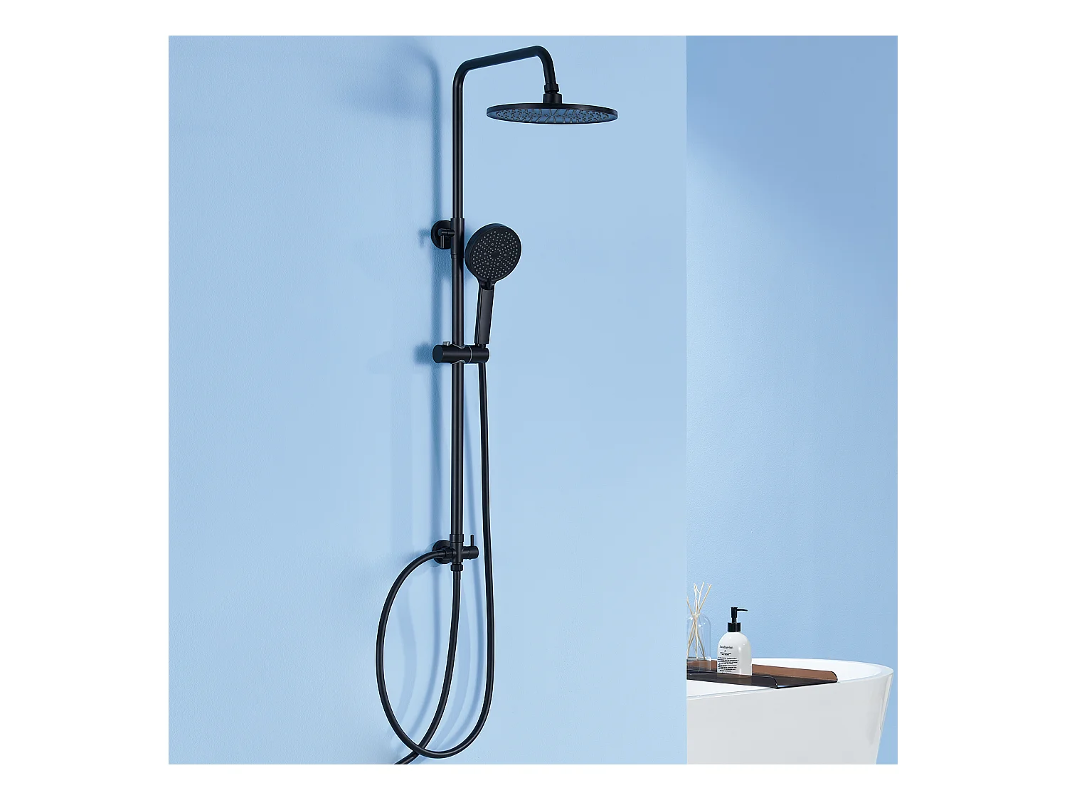 Colonne de Douche sans Robinetterie Réglable Colonne Douche pour Baignoire Ensemble Douche acve Douchette Douche Pommeau de Douche, Noir