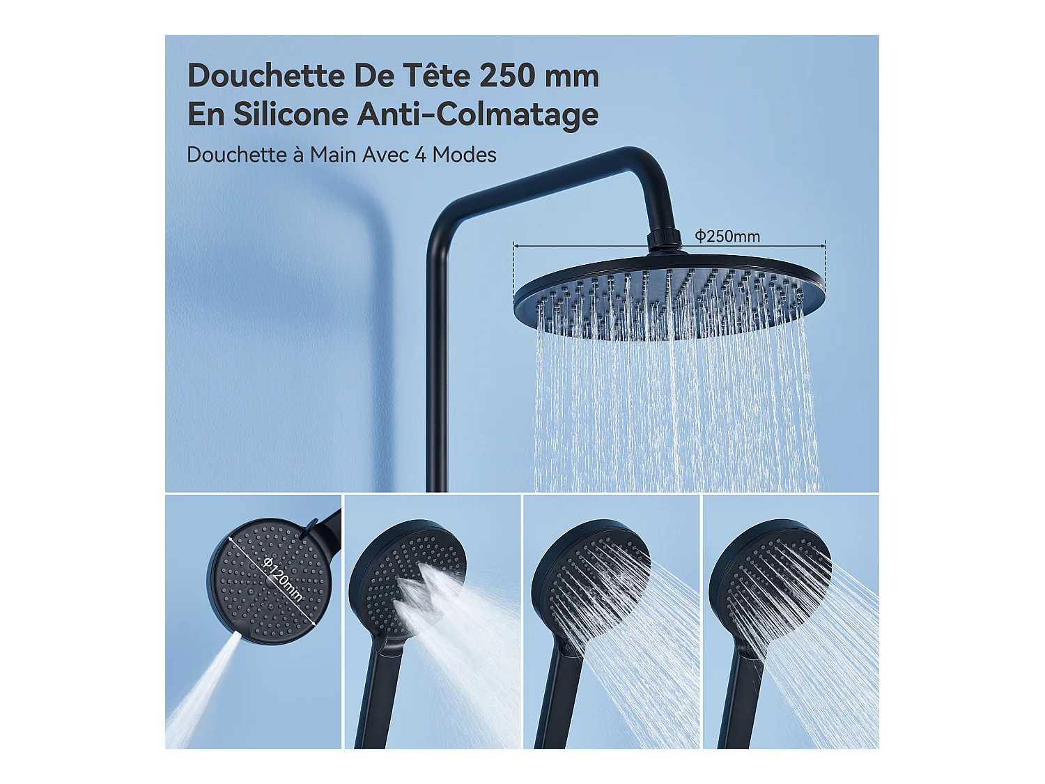 Colonne de Douche sans Robinetterie Réglable Colonne Douche pour Baignoire Ensemble Douche acve Douchette Douche Pommeau de Douche, Noir