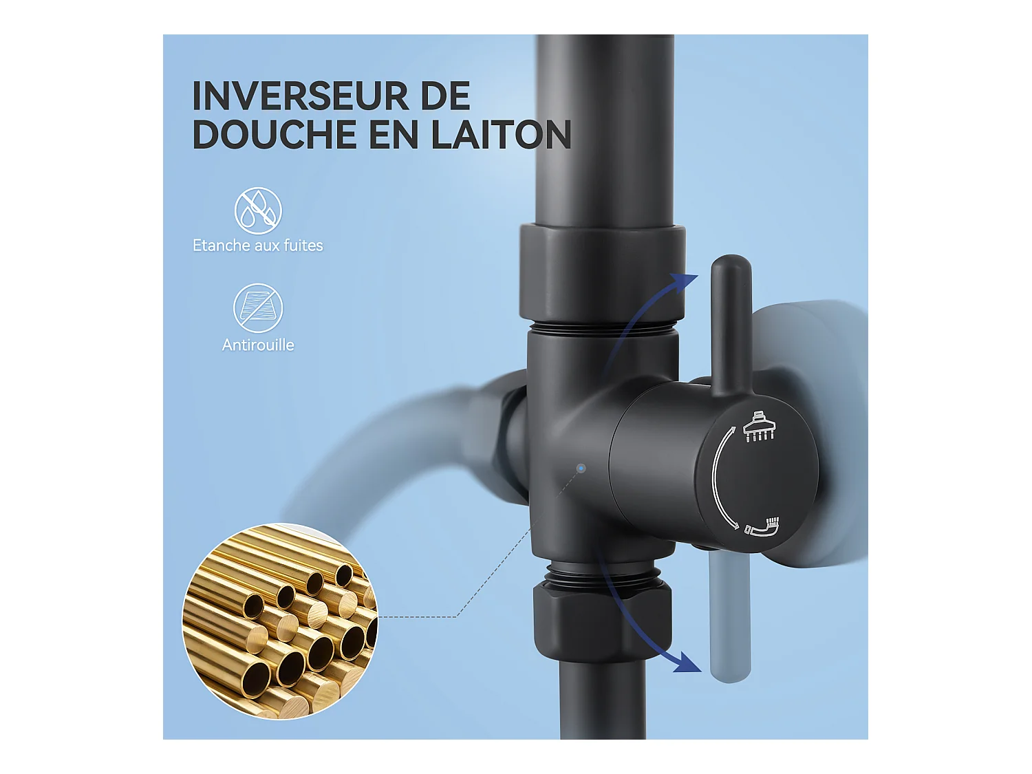 Colonne de Douche sans Robinetterie Réglable Colonne Douche pour Baignoire Ensemble Douche acve Douchette Douche Pommeau de Douche, Noir