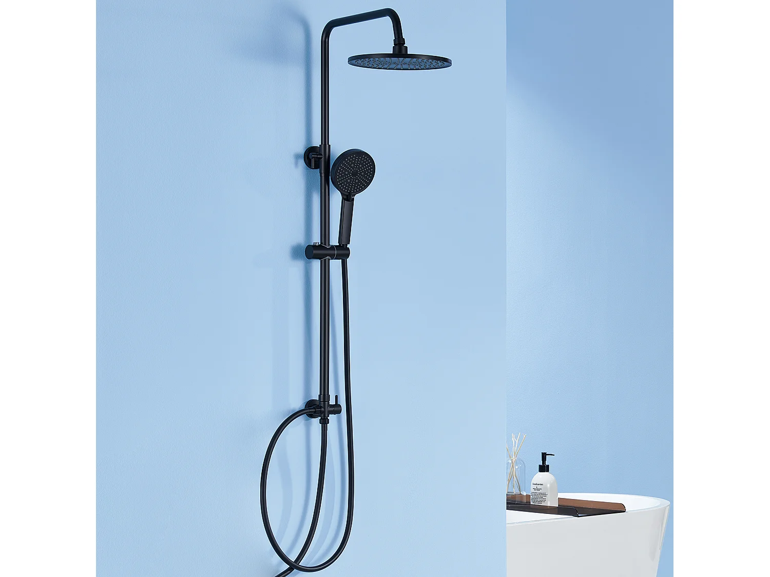 Colonne de Douche sans Robinetterie Réglable Colonne Douche pour Baignoire Ensemble Douche acve Douchette Douche Pommeau de Douche, Noir