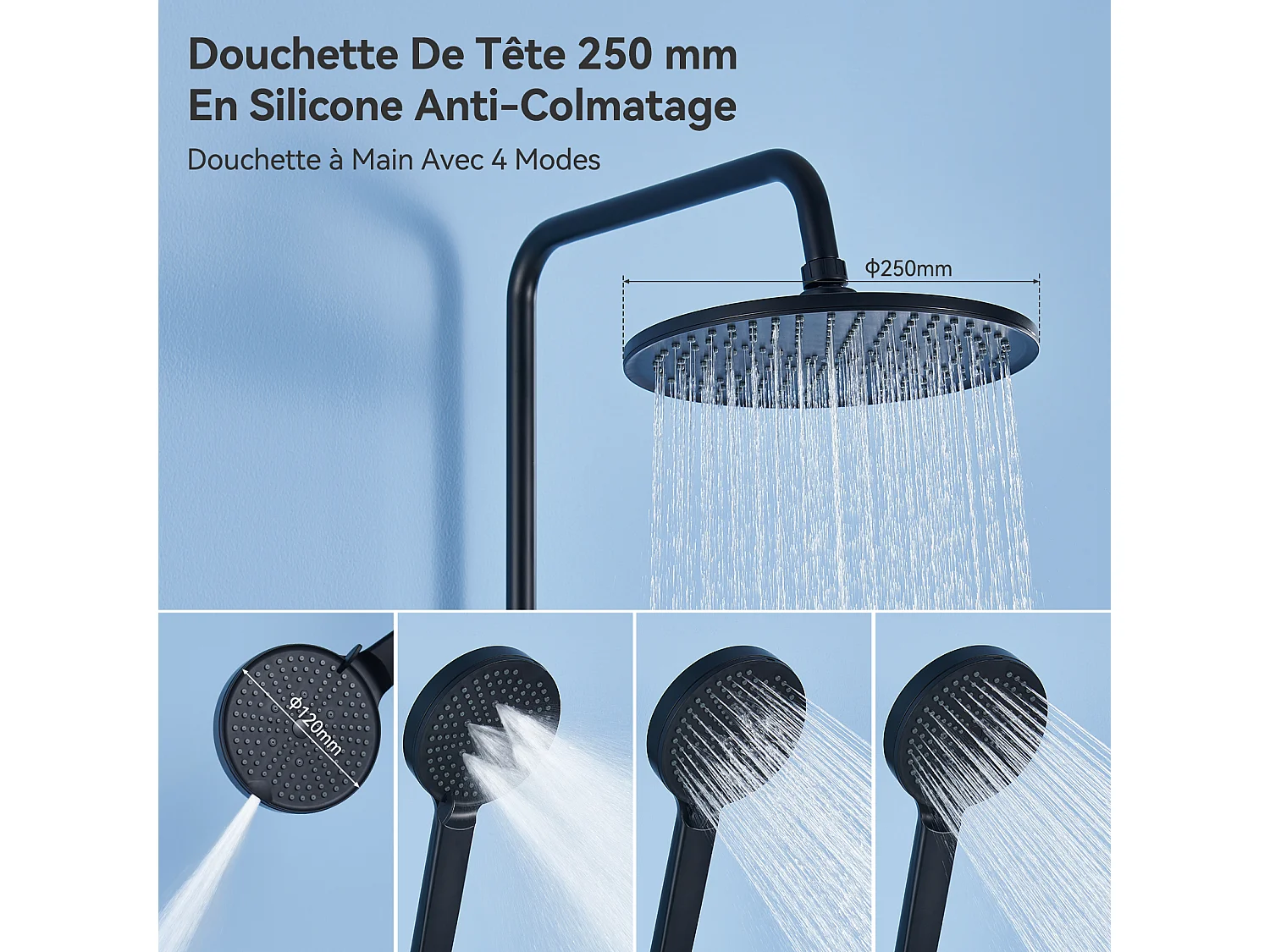 Colonne de Douche sans Robinetterie Réglable Colonne Douche pour Baignoire Ensemble Douche acve Douchette Douche Pommeau de Douche, Noir