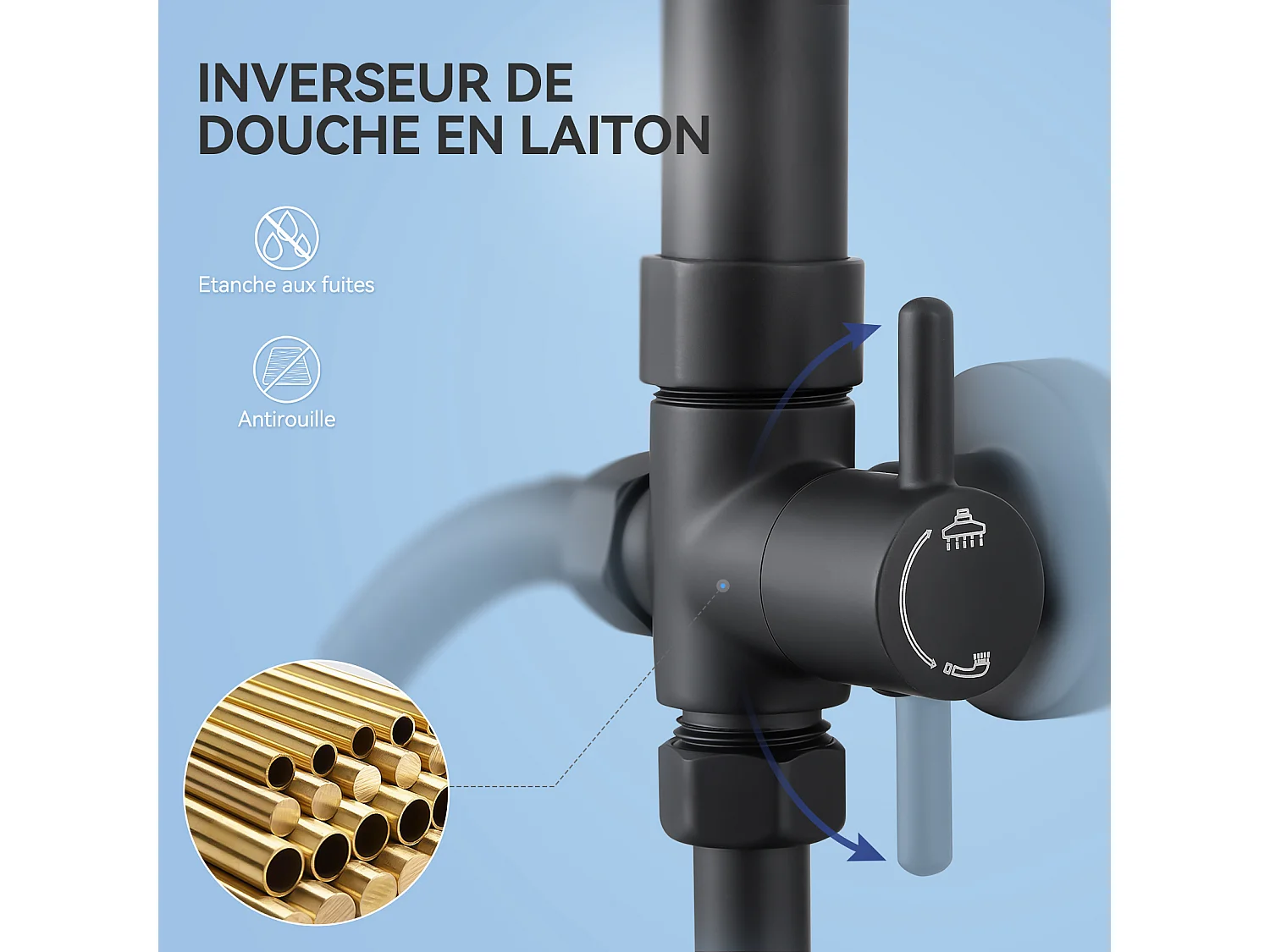 Colonne de Douche sans Robinetterie Réglable Colonne Douche pour Baignoire Ensemble Douche acve Douchette Douche Pommeau de Douche, Noir