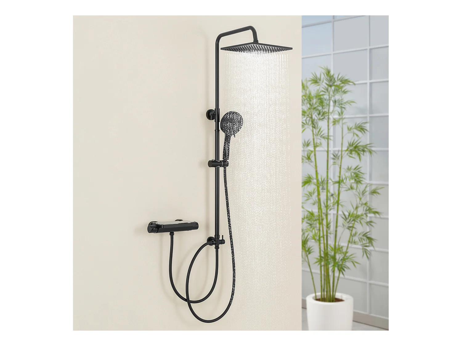 Colonne de Douche sans Robinetterie Réglable Colonne Douche pour Baignoire Ensemble Douche acve Douchette Douche Pommeau de Douche, Noir