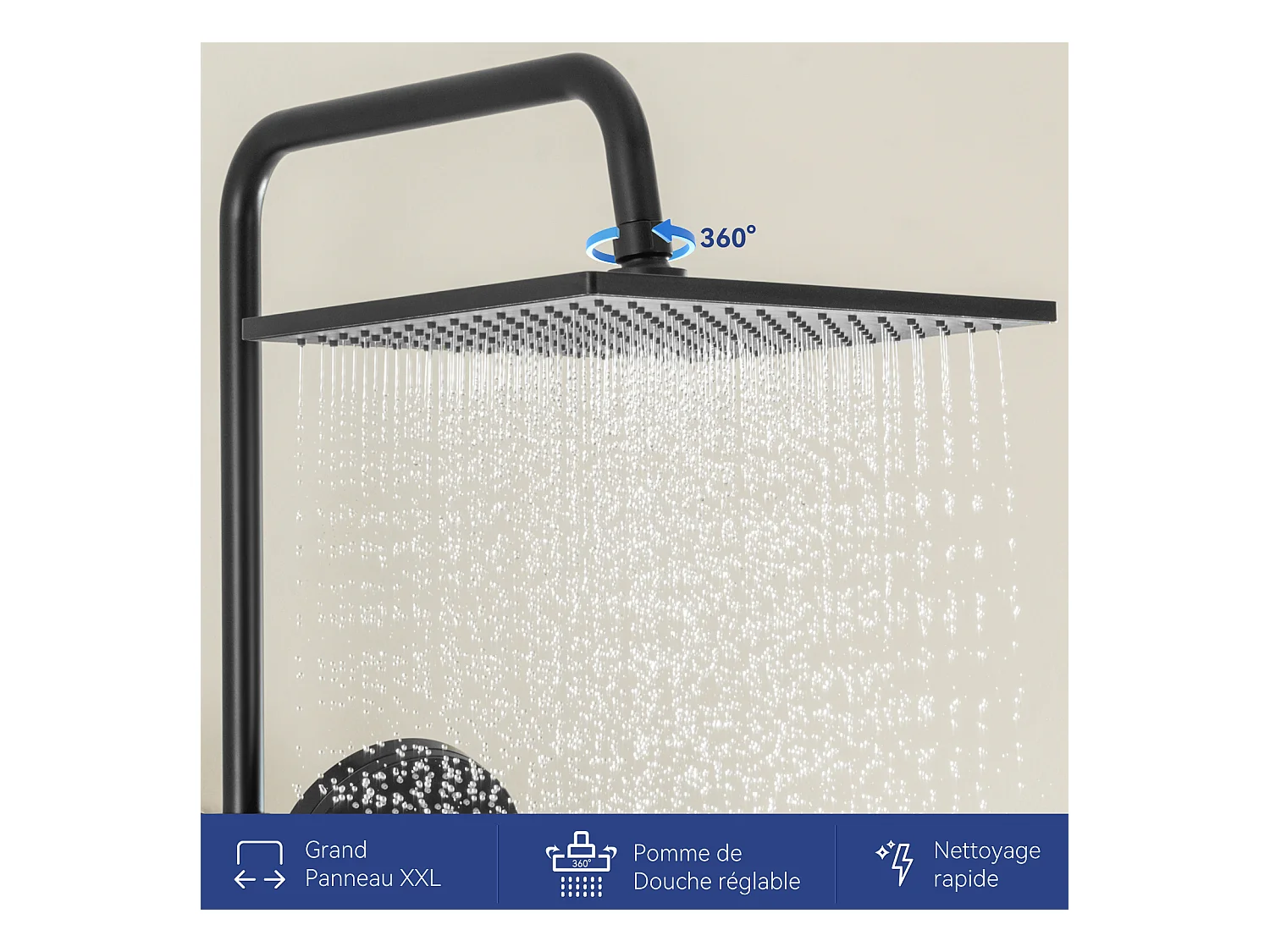 Colonne de Douche sans Robinetterie Réglable Colonne Douche pour Baignoire Ensemble Douche acve Douchette Douche Pommeau de Douche, Noir