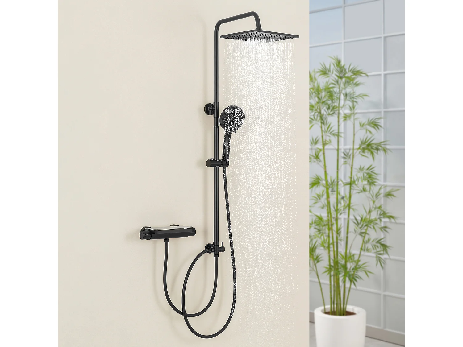 Colonne de Douche sans Robinetterie Réglable Colonne Douche pour Baignoire Ensemble Douche acve Douchette Douche Pommeau de Douche, Noir
